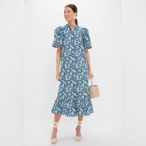 NWT Tuckernuck Multi Blue Leafy Floral Mimi Midi Dress | M